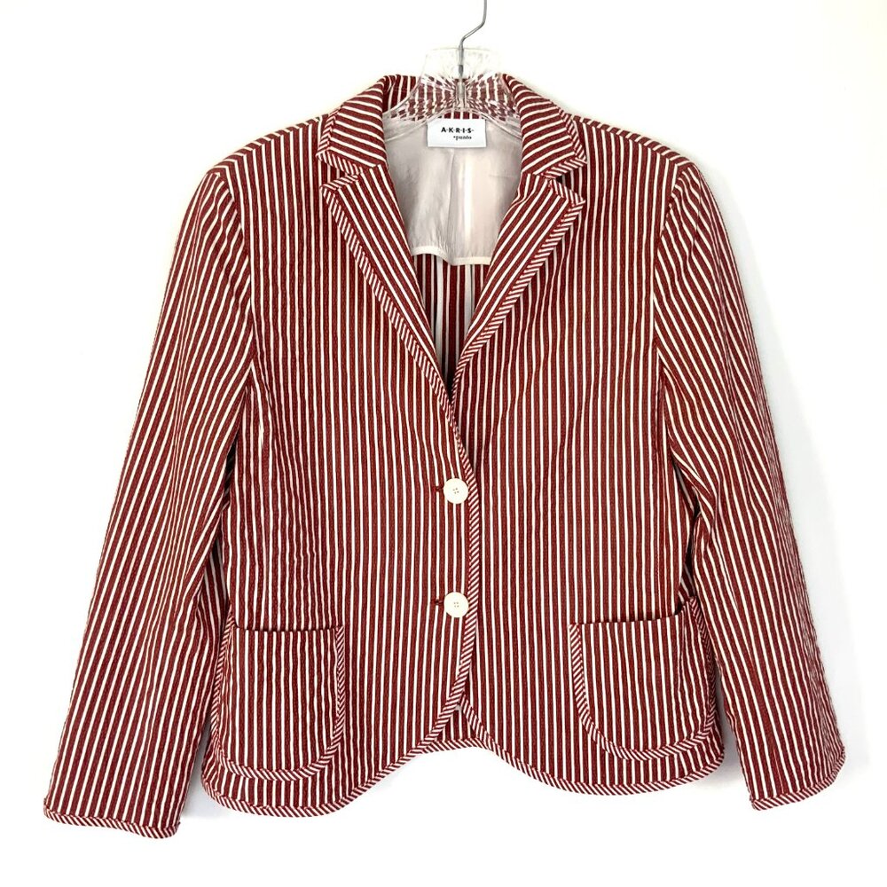 Akris Punto Pinstripe Seersucker Red & White Blazer Jacket Sz 8